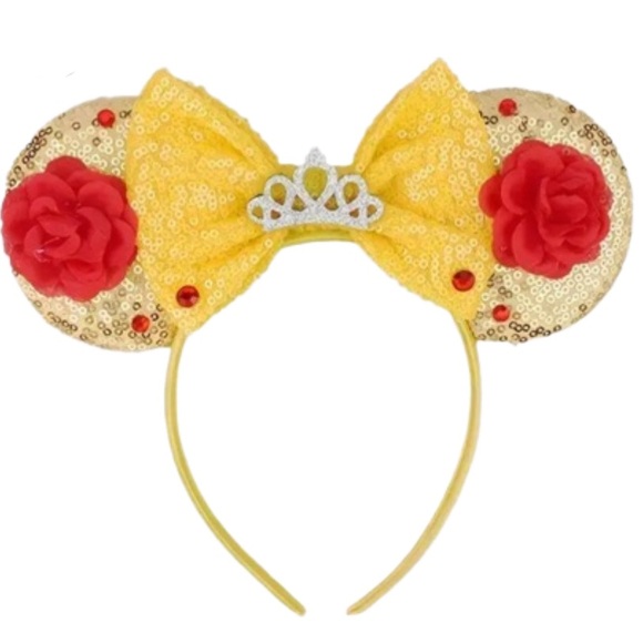 Accessories - 👑🌹 Belle-Inspired Mickey Ears with Golden Ears and Yellow Bow 🌹👑